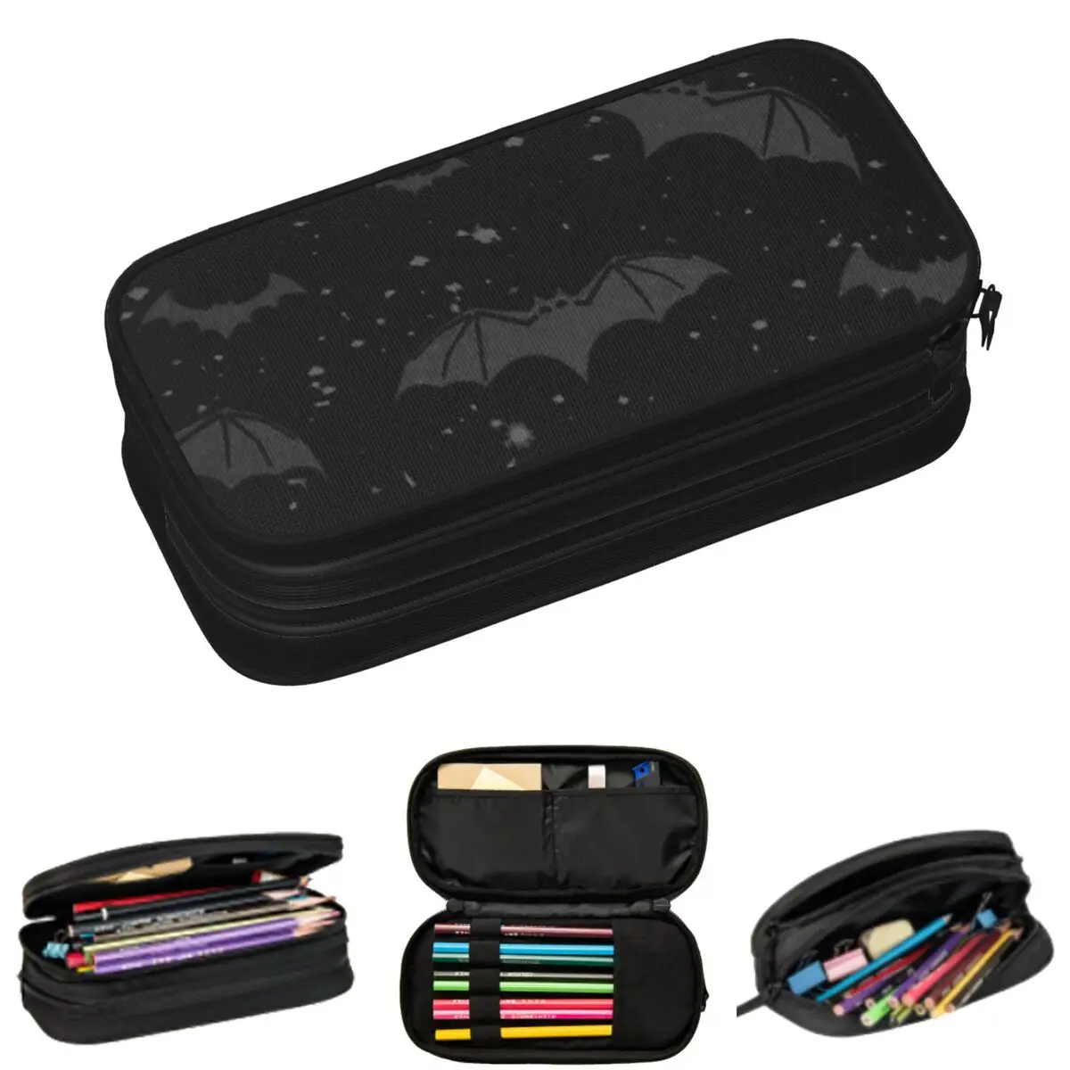 

Black And White Bat Pattern Pencil Cases for Student School Pen Box Pencil Bag Big Capacity Pencil Pouch