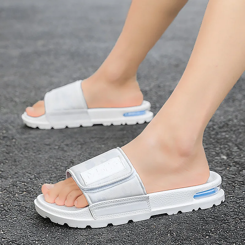 

2026 Spring and Summer Trend Fashion Wear Super Soft Slippers Men's Velcro Air Cushion Personality All Casual One Word Slippers
