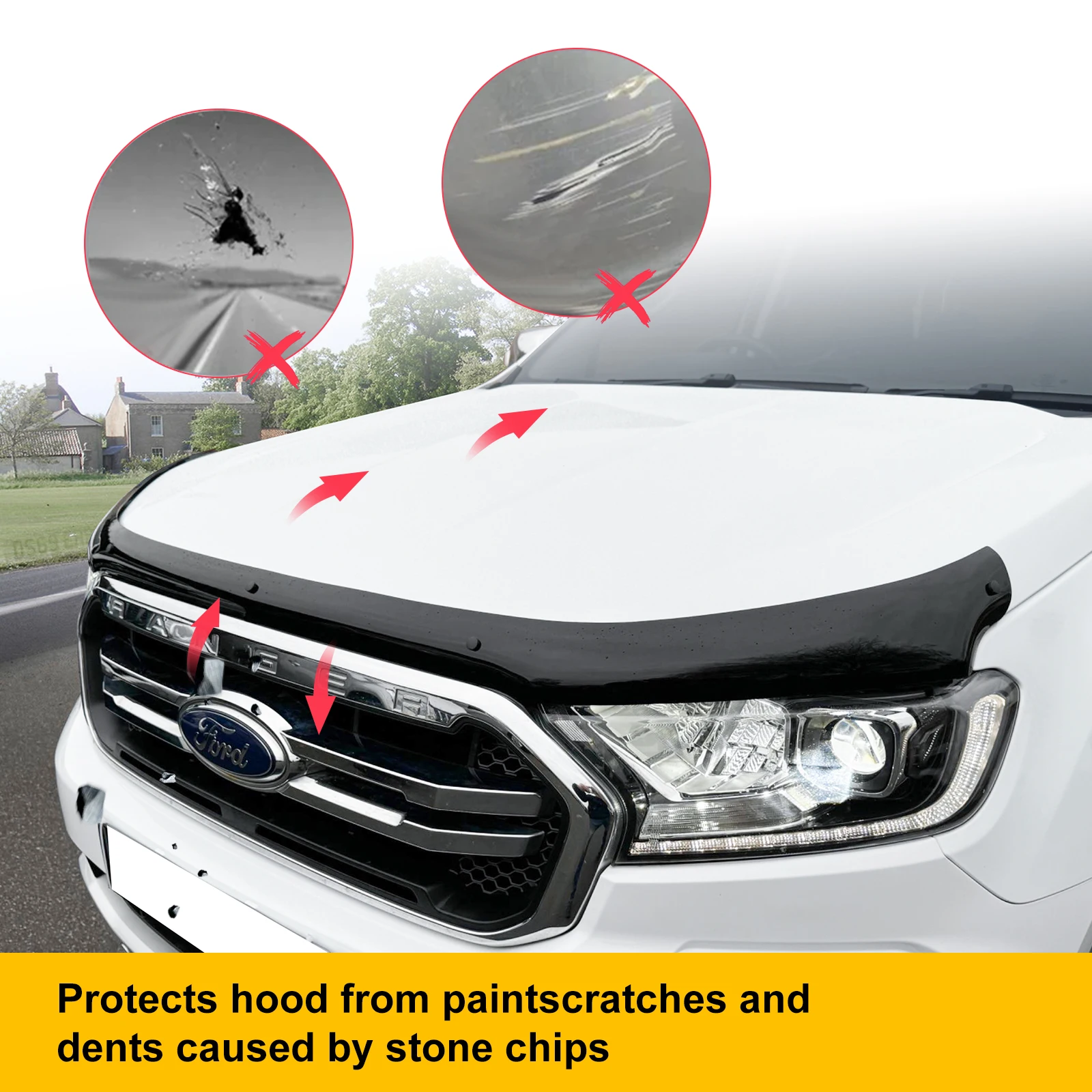 سيارة الجبهة علة درع هود منحرف بونيه الحرس لفورد رينجر T7 T8 2015-2022 PX2 PX3 Wildtrak XLT XLS XL SPORT #4