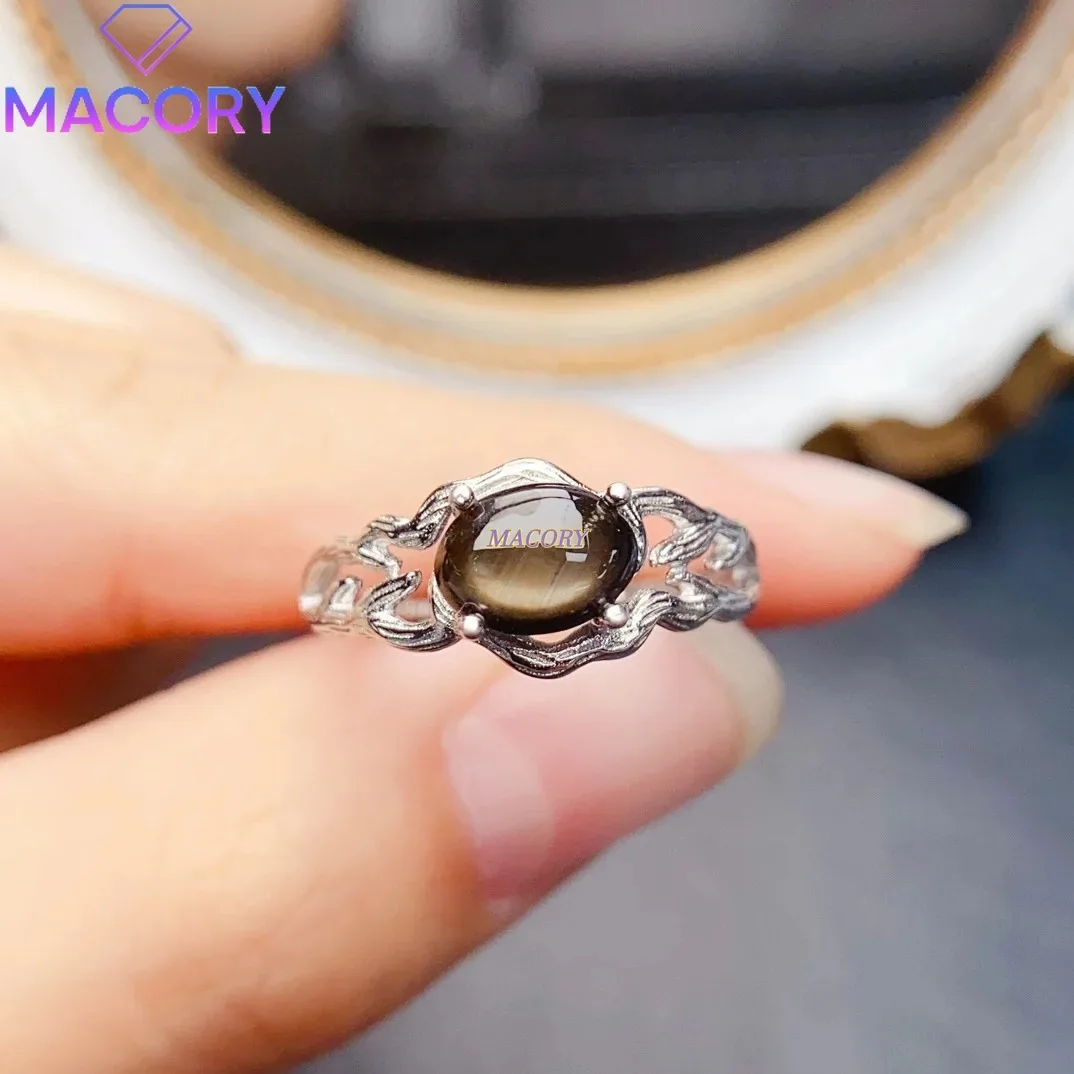 

6*8mm Natural Starlight Blue Sapphire Ring S925 Sterling Silver Delicate Women's Charm Wedding Jewelry with Certificate