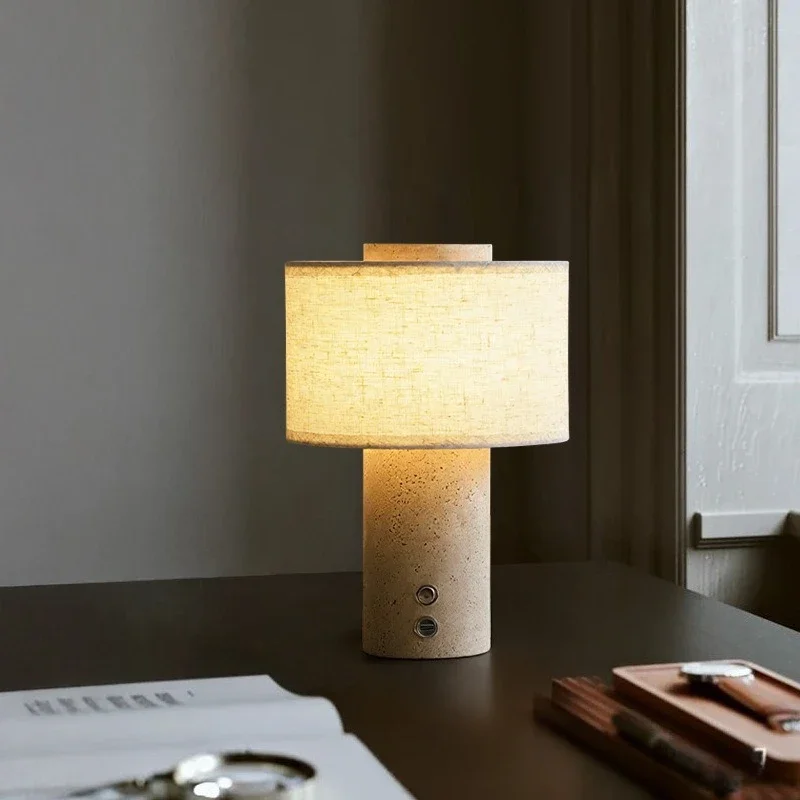 Modern Minimalist Marble Desk Lamp Nordic Travertine Table Lamp Natural Yellow Stone Bedside Light for Bedroom Living Room