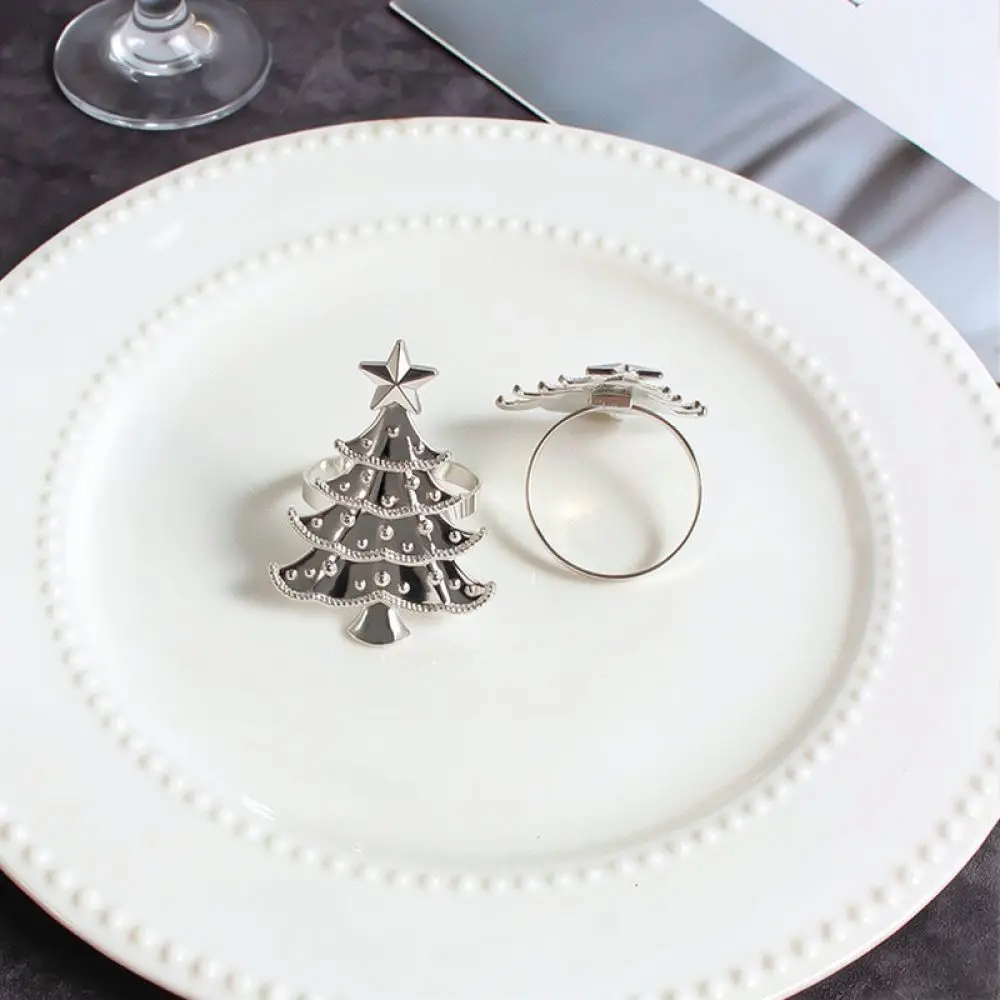 Luxury Golden Silver Metal Napkin Ring Christmas Tree Star Shape Napkin Fastener Dining Room Table Centerpiece Decor