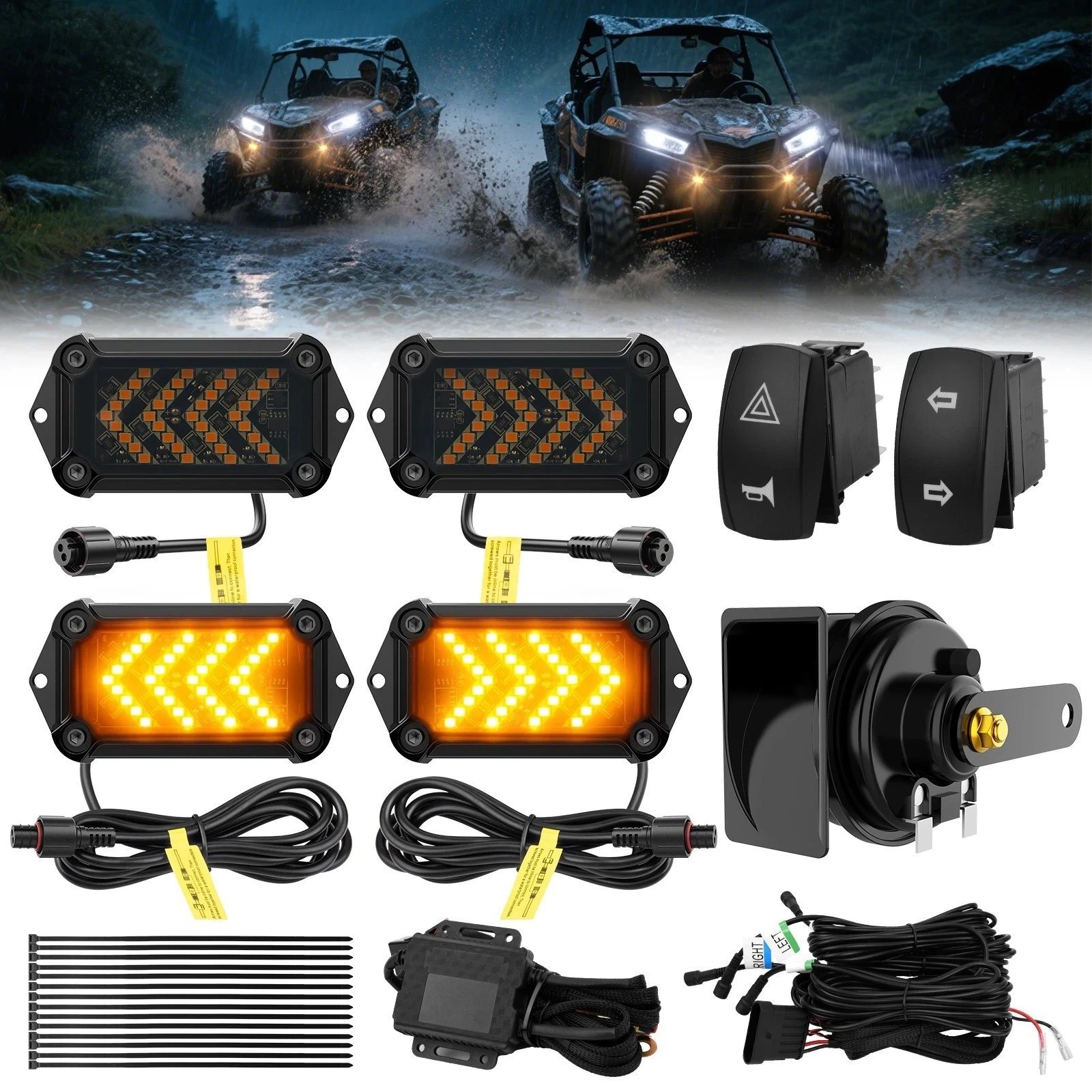 

For 2016-2025 Can-Am Defender HD5 HD7 HD8 HD9HD10 Street Legal UTV Turn Signal Kit 110dB Horn Kit Rock Switch Arrow-Flow Blinker