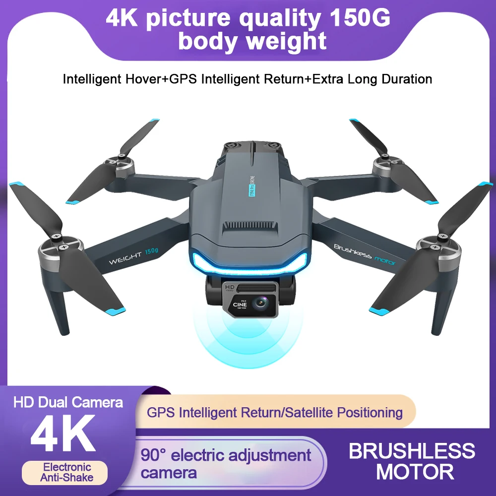 Neue f194 luft drohne gps bürstenloser motor 4k hd dual kamera fernbedienung hubschrauber faltbarer quadcopter neujahrs spielzeug