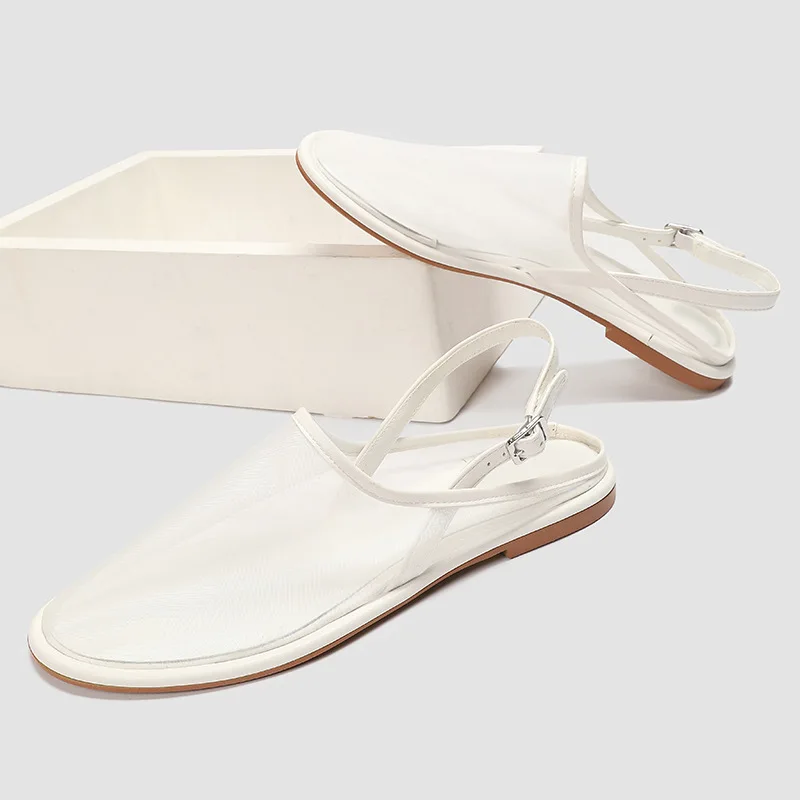 2025 New Summer Transparent Mesh Sandals Women Flats Walking Shoes Ladies Closed Toe Slingback Beach Sandalias Mujer Loafers