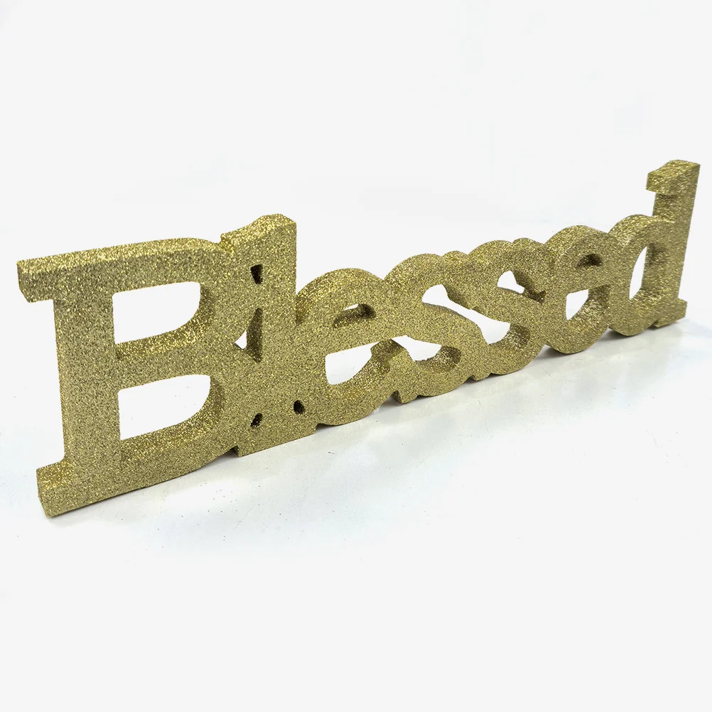 Blessed Wooden Sign Glitter Elegant Rustic Farmhouse Decor Versatile Letter Tabletop Desktop Party Gathering Letter Wood Sign