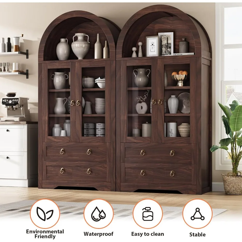 خزانة كتب ومخزن مقوسة طويلة مع أدراج وأبواب، 71 لتخزين المواد الغذائية