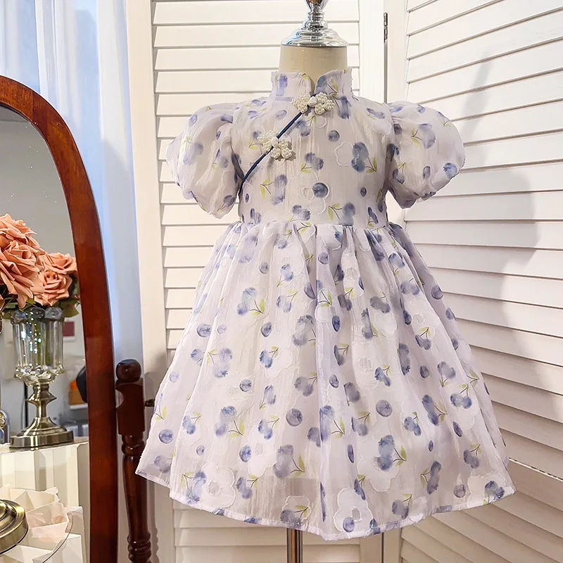 

Girls' Dress2024New Summer Cheongsam Skirt Baby Children's Summer Clothing Chinese Style Princess Dress Delivery-WSNY