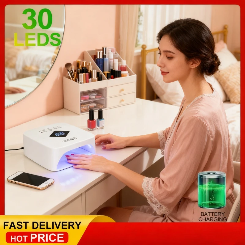 

Профессиональная перезаряжаемая УФ-светодиодная лампа для ногтей, беспроводная УФ-лампа для машины для гелевых ногтей со съемным дном, 4-таймерная настройка, инструмент для ногтей