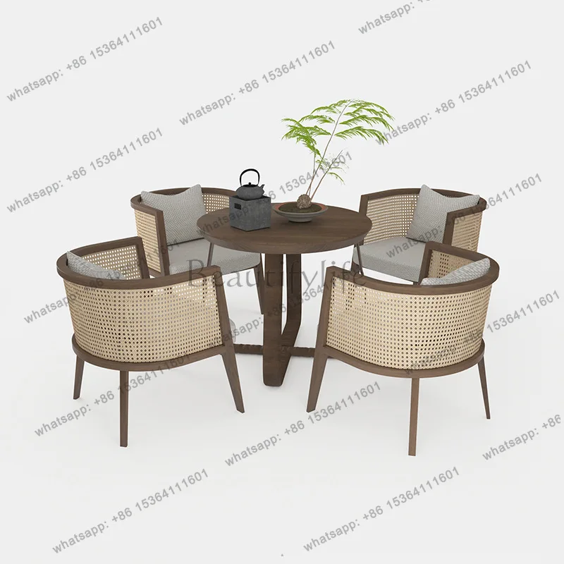Nordic solid wood sofa negotiation reception rattan chair card seat rattan sofa