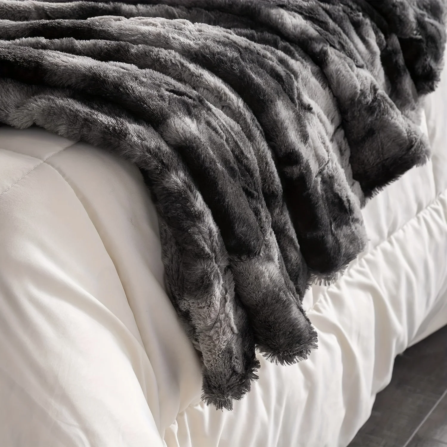 Imagem -05 - Macio Fuzzy Faux Fur Lance Cobertor Pelúcia Cinza Sherpa Fleece Peludo Shaggy Sofá Cama Sofá Grosso Quente