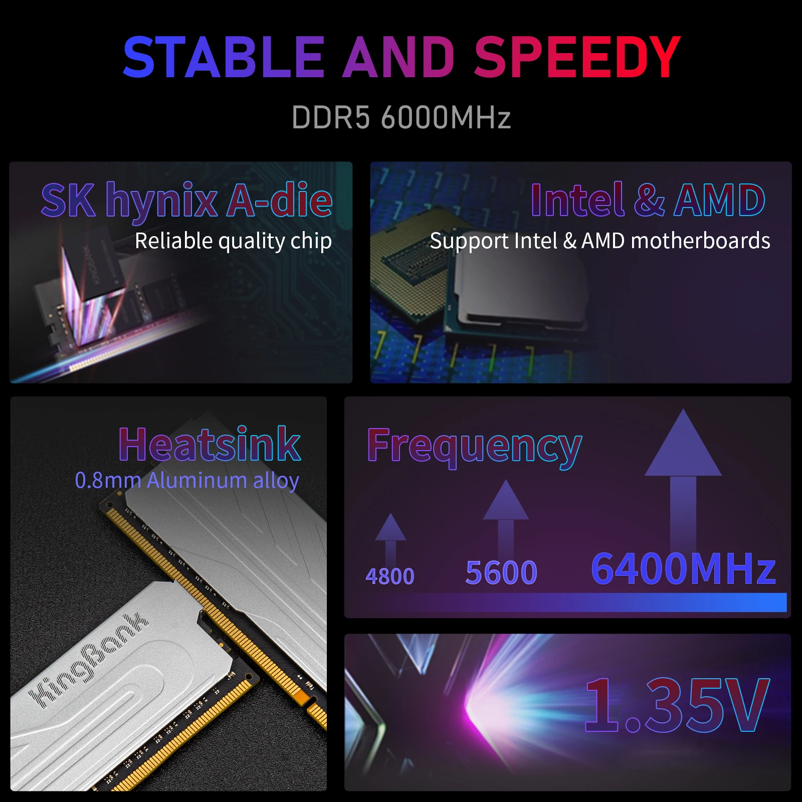 KingBank DDR5 Heatsink RAM Memory DDR5 RAM PC 16GB or 16GBX2 32GB 6000MHz CL30 RAM for Desktop Hynix A die CL30