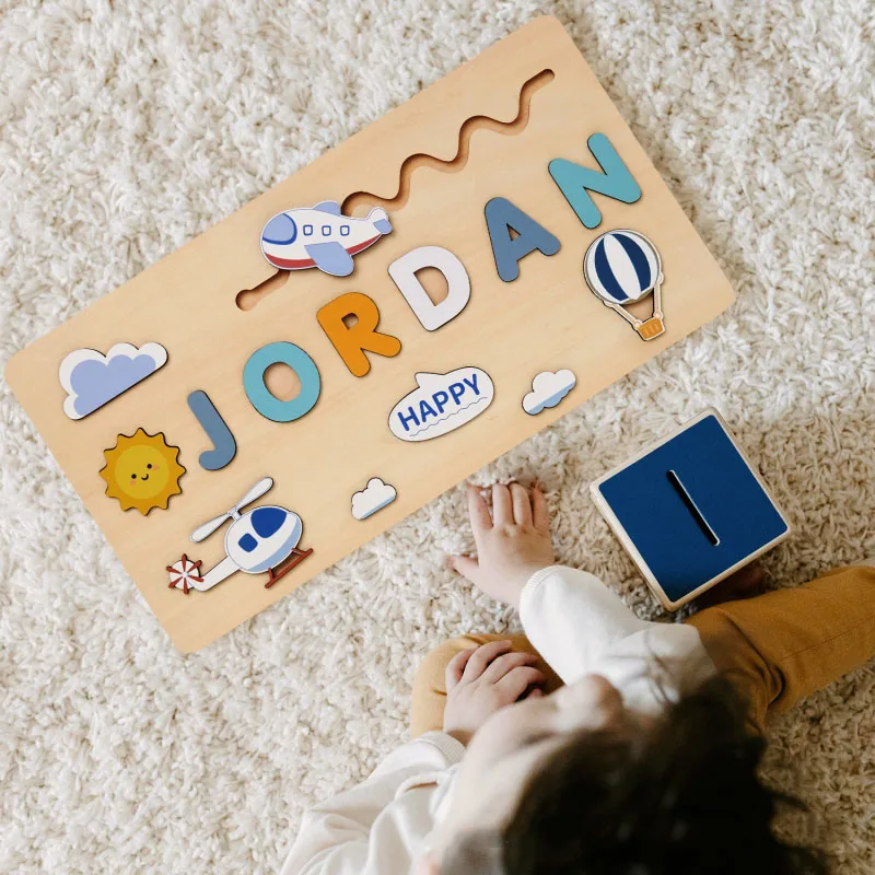 Montessori gepersonaliseerde houten puzzel aangepaste babynaam puzzelbord peuters educatieve vorm passend speelgoed aangepaste verjaardag