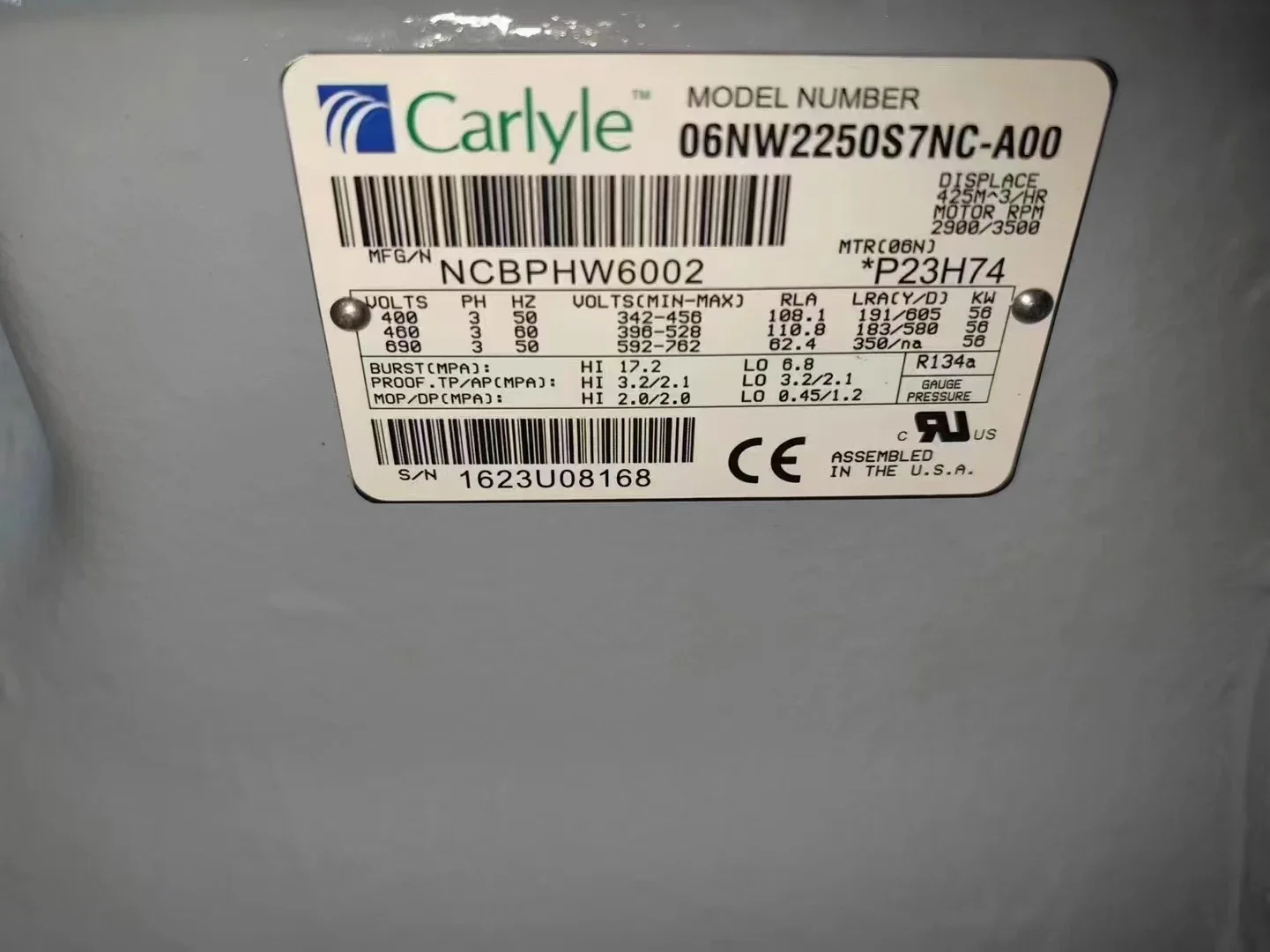 06NW2250S7NC R22 R404A Carlyle 06N Compresores de tornillo semiherméticos 06NW 06NW2250S7NA-A00
