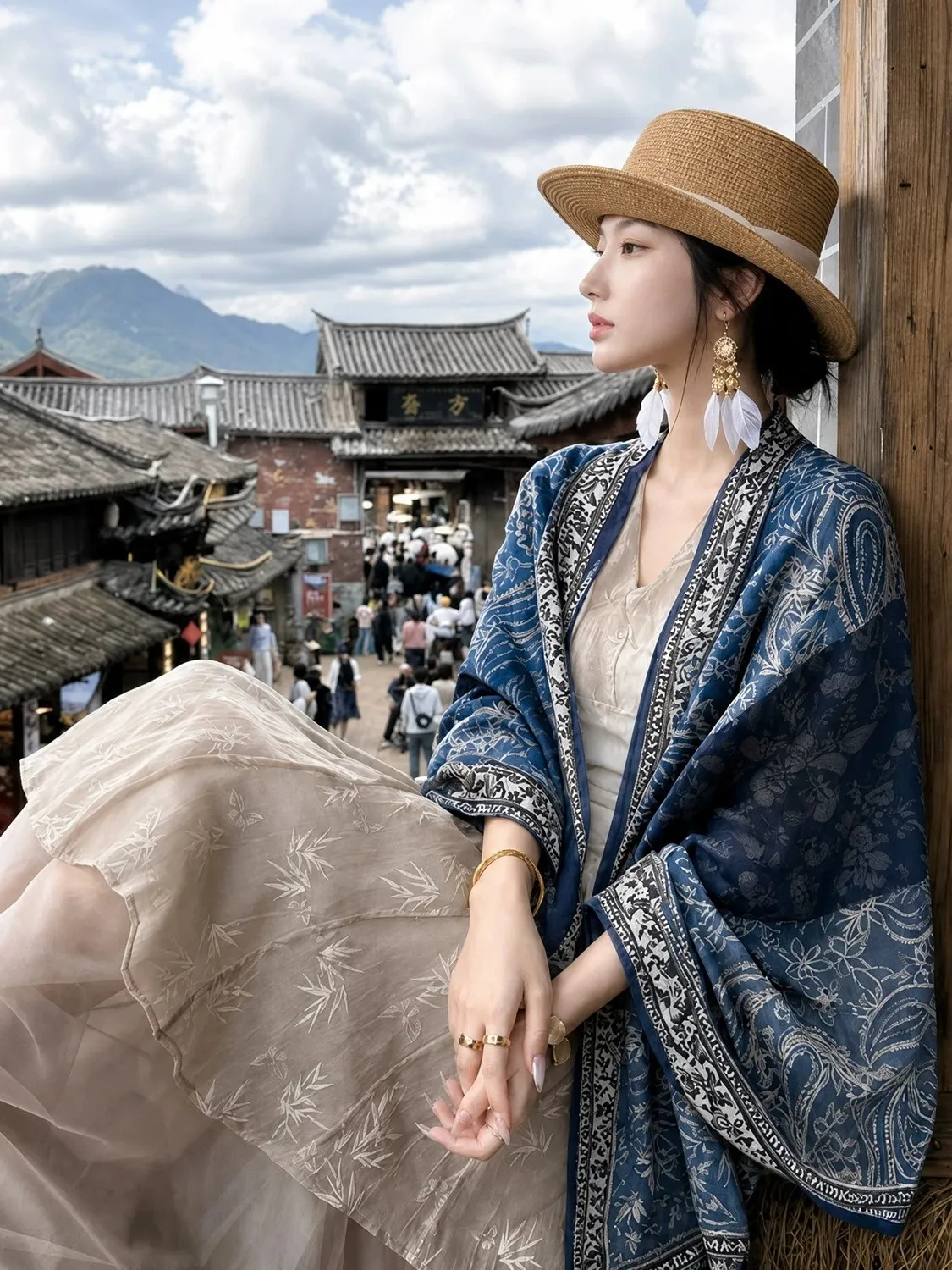 レトロエスニックプリントショール女性用アウターウェア2026新作日焼け止め旅行写真撮影エアコン付きルーム兼用スカーフ