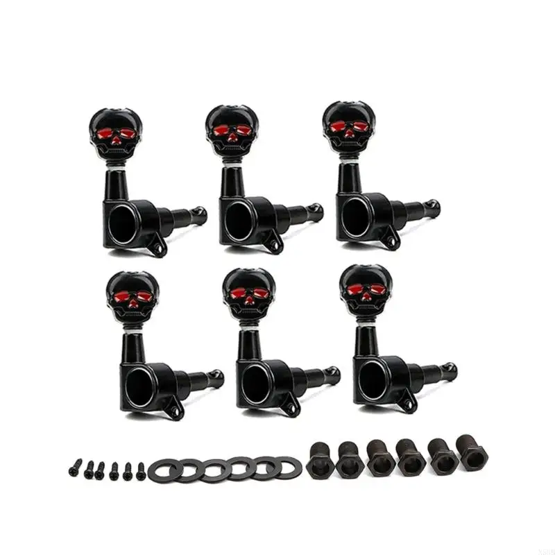 N58B 6Pcs Skull Button Keys Machine Heads Tuners for Electric Guitar and Bass