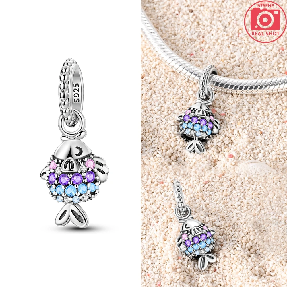 

Charms Silver 925 Cute Colorful Zircon Little Fish Pendants Fit Charms Plata 925 Original Bracelet Beads Women Jewellery Making