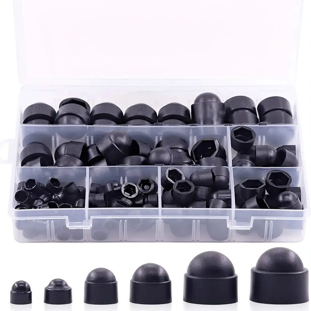 Black Nylon Nut Cap Cover Set Hexagonal Fastener Protective Dome Caps Dustproof Hardware Repair Accessories Assortment