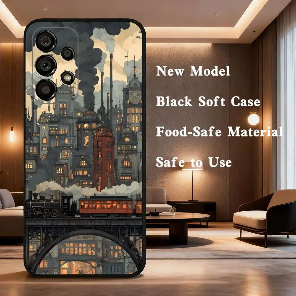 Classic Steam Train Railway Phone Case For Samsung Galaxy A73,31,32,72,41,53,52,71,22,5G,Note,J7,8,9 Soft Black Cover