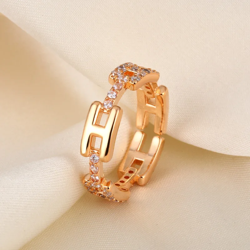 

18K Gold Plated Open Ring - Micro-Pave Zircon Accents, Adjustable & Hypoallergenic, Elegant Stackable Design for Women