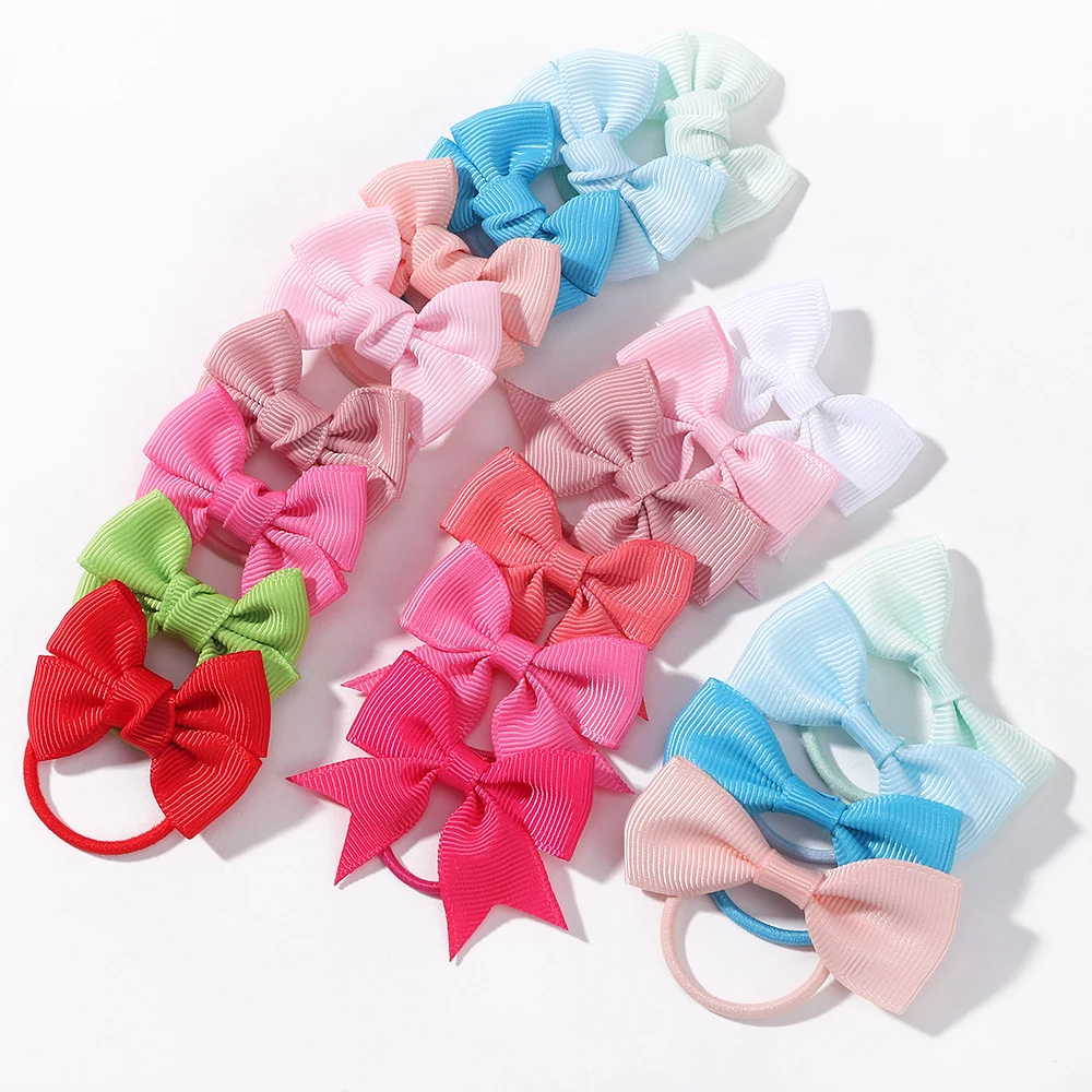 10Pcs/lot Grosgrain Ribbon Pigtail Bows Elastic Hair Ties Hair Bands Holders New Year Hair Accessories for Baby Girls Gift