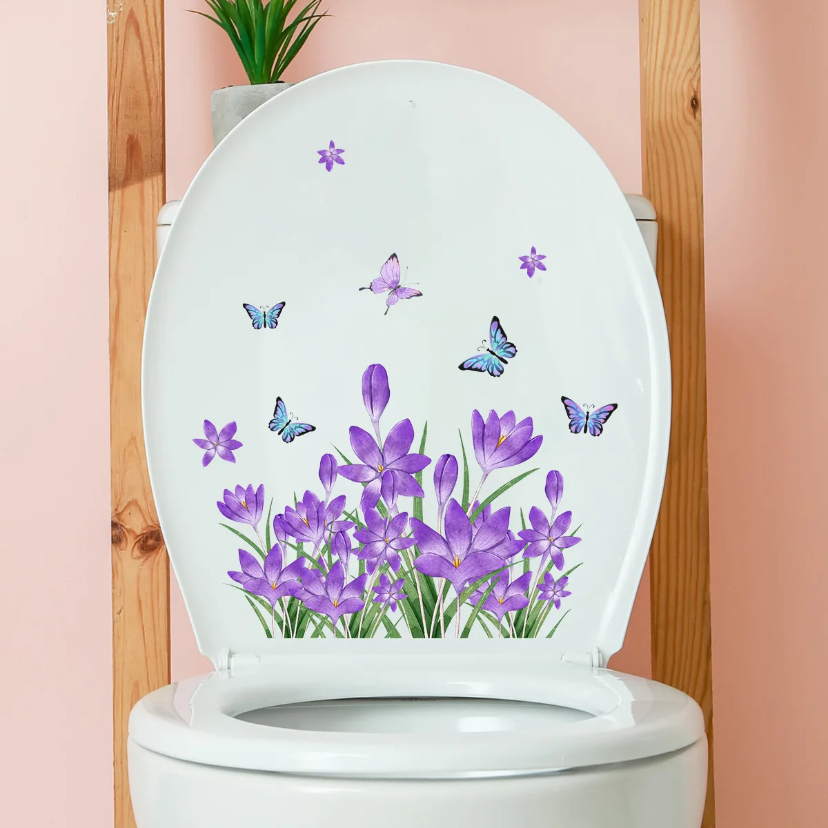 Purple Flower and Animal Wall Sticker For Bathroom Toilet Decor Living Room Home Decoration Mural Beautify Self-adhesive Decals