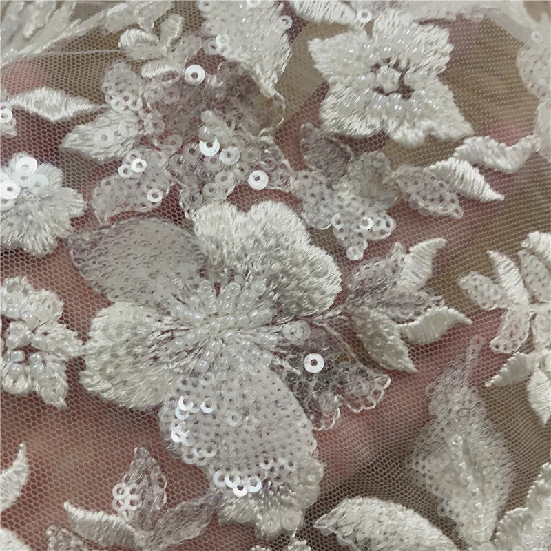 Beaded Africa l high quality 2022  Luxury wedding Fabric Off White Sewing Embroid0ery Dubai Lace Sell By Yard