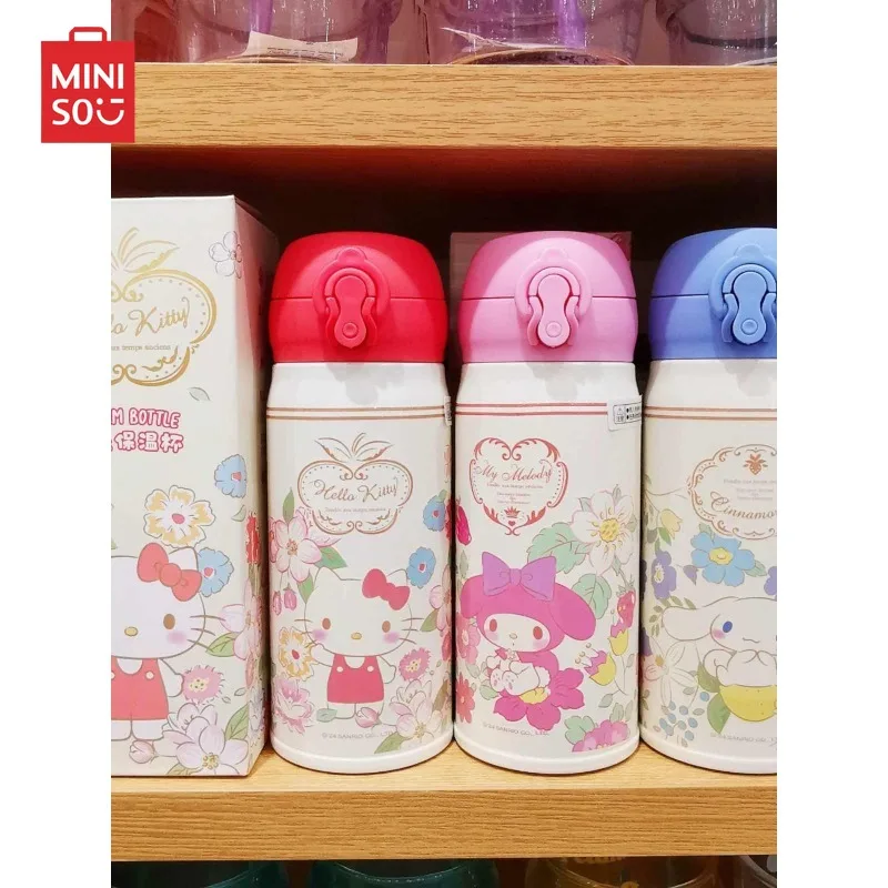 

MINISO 320 мл Sanrios Термос бутылки для воды Осень Зима Hello Kitty My Melody Cinnamoroll большая емкость Питьевая Изолированная чашка