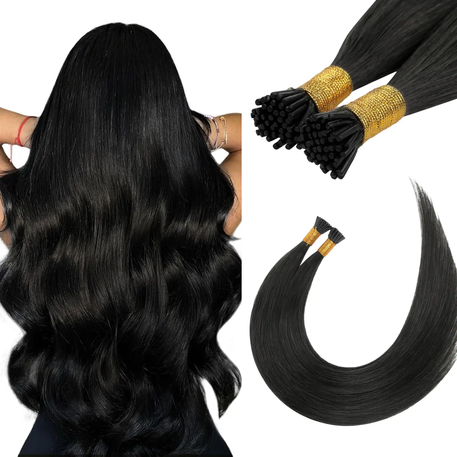 

I Tip Human Hair Extensions 26 Inch 50g 100s Natural Black Pre Bonded ITip Hair Extensions Cold Fusion Straight I Tips #1B