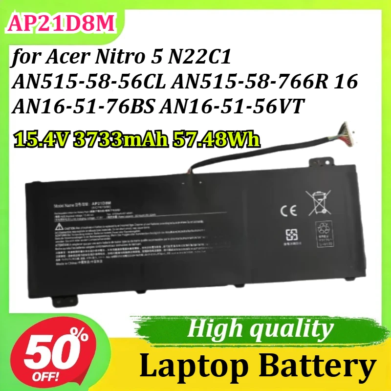 

AP21D8M Laptop Battery 15.4V 3733mAh 57.48Wh for Acer Nitro 5 N22C1 AN515-58-56CL AN515-58-766R 16 AN16-51-76BS AN16-51-56VT