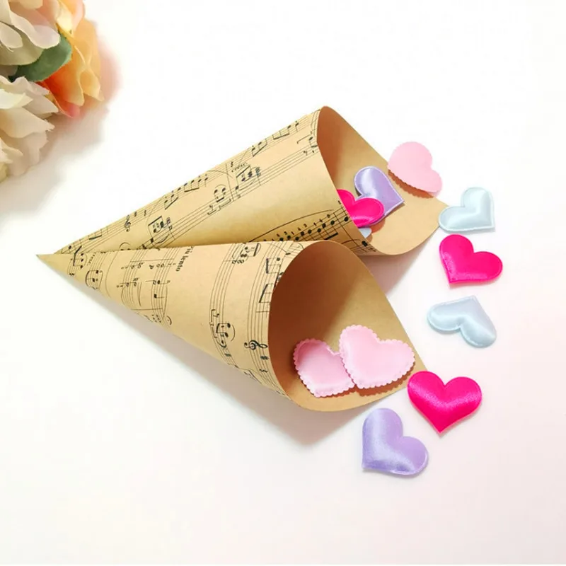 100pcs Creative Brown Musical Notes Kraft Paper Flower Cones Candy Boxes Ice Cream Cones Party Gift Box Wedding Favors Decor