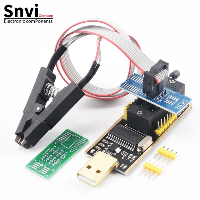 Moduł programatora USB EEPROM Flash BIOS CH341A/B z klipsem testowym SOIC8 SOP8, czytnik i programator pamięci SPI Flash dla układów 24CXX 25CXX 93CXX