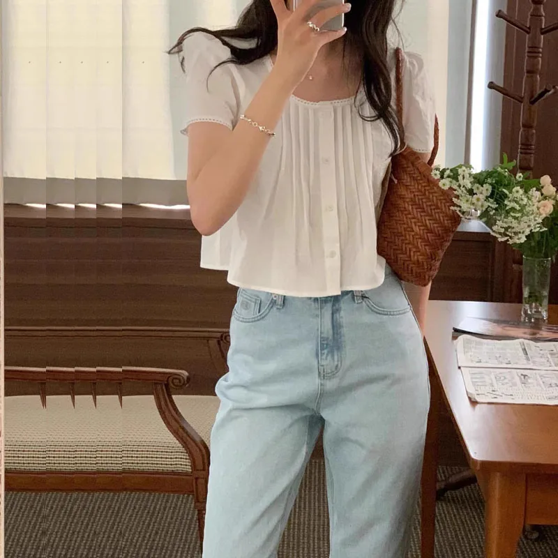 Ele ort Sve ample femmes irt Vintage Design Floral plissé Chic haut été nouveauté taille haute couleur Pure