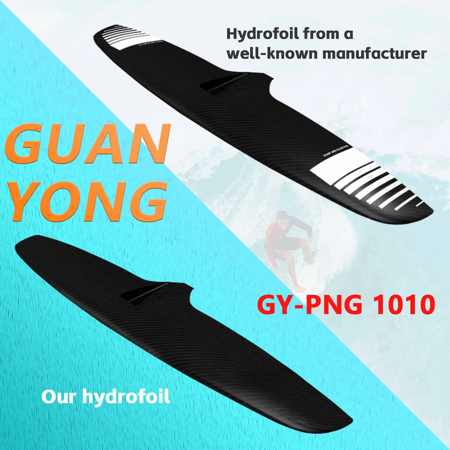 

Carbon fiber hydrofoil Factory Price GY-PNG 1010 1430 sq. cm unpowered hydrofoil thin blade Easy to learn kite surfing