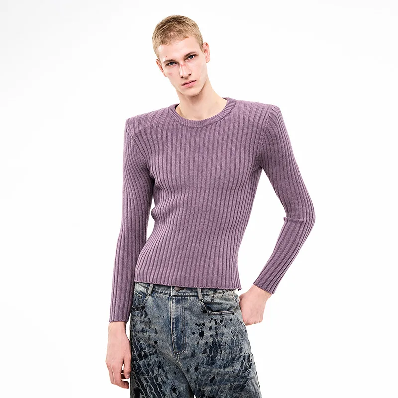 MWJLPWQ الأبيض قصيرة الكتف سترة مبطنة الرجال الخريف الشتاء الأساسية مضلع مخطط الجولة الرقبة سليم صالح تريكو للرجال 12333