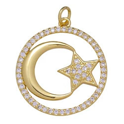 Juya Handmade Trendy Pendants Supplies Cubic Zirconia Muslim Allah Crescent Moon Star Charms For DIY Needlework Jewlery Making