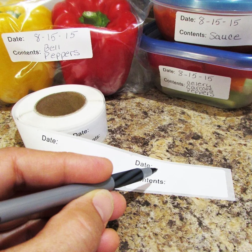1 Roll Freezer Label Sticker Reusable Food Storage Tag Writable for Meal Prep Containers Jars Bottles No Residue Adhesive