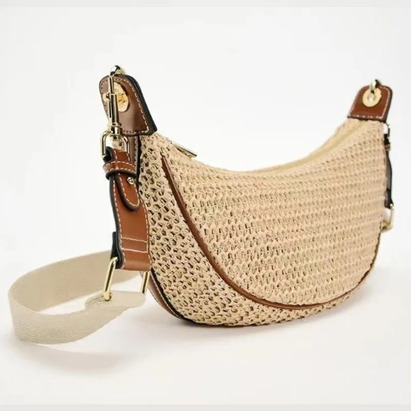 Bolso cruzado tejido de paja para mujer, bandolera de hombro tejida para playa, vacaciones, compras, Verano