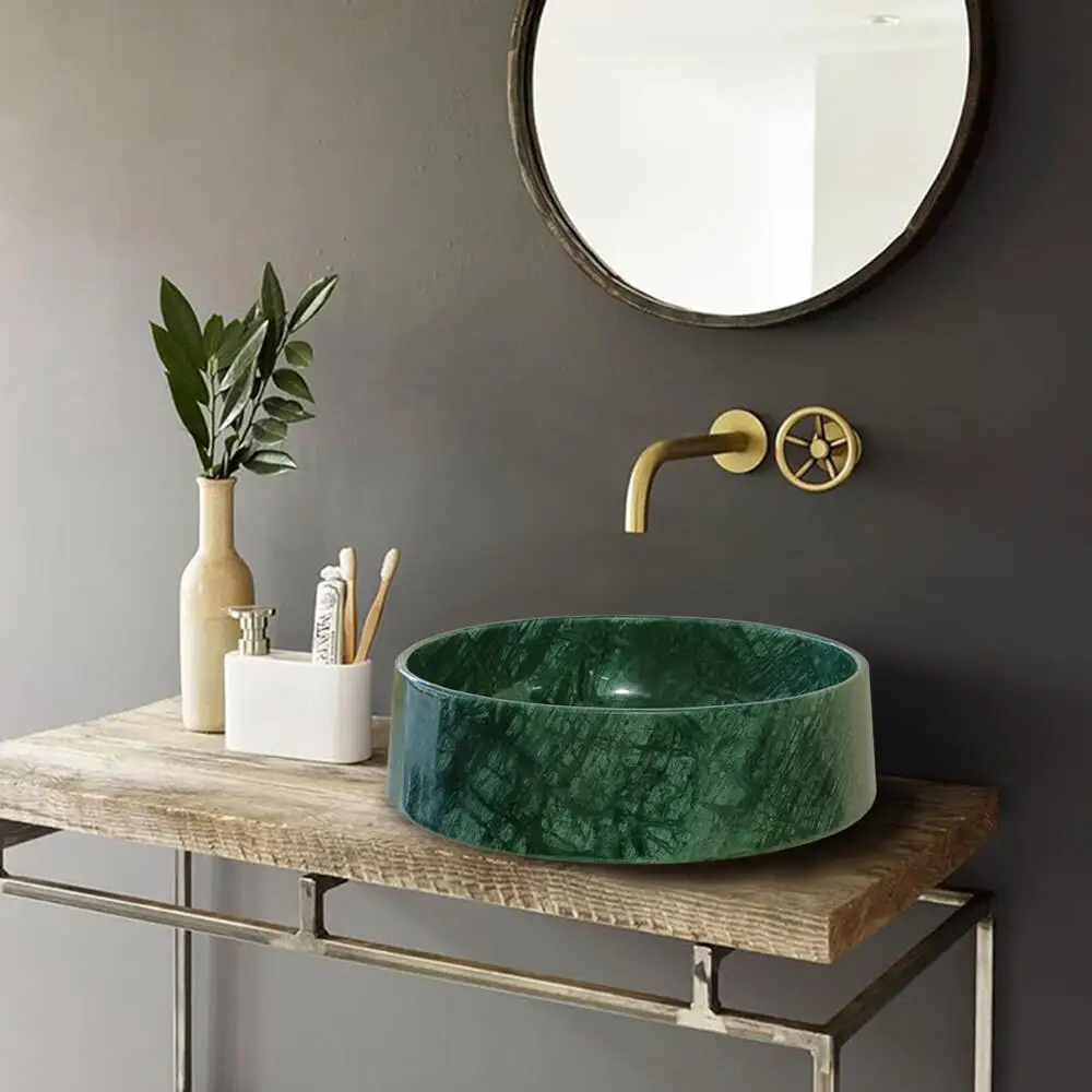 Custom green marble vanity basin hand-carved white natural stone sink hotel home bathroom decoration polishing processing