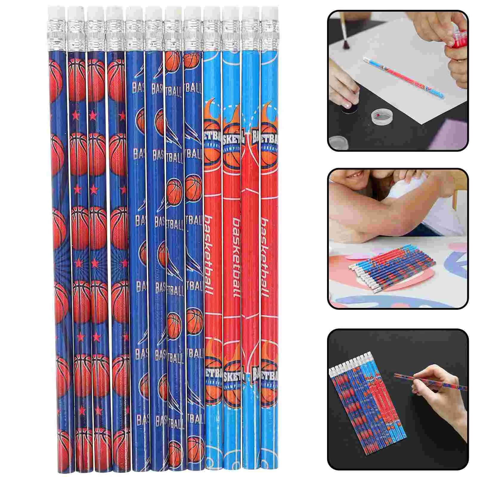 12 Pcs Pencil with Eraser Sports Themed Note Pencils Erasers Erasable Bulk Long Wood Notetaking