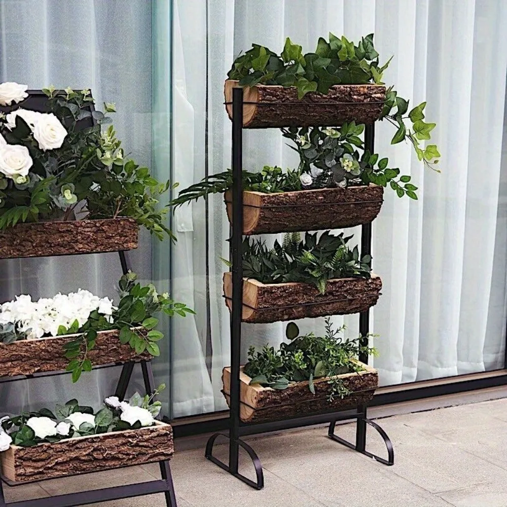 

Black Brown 4 Tier METAL STAND Natural PLANTER BOXES Party Home Decorations