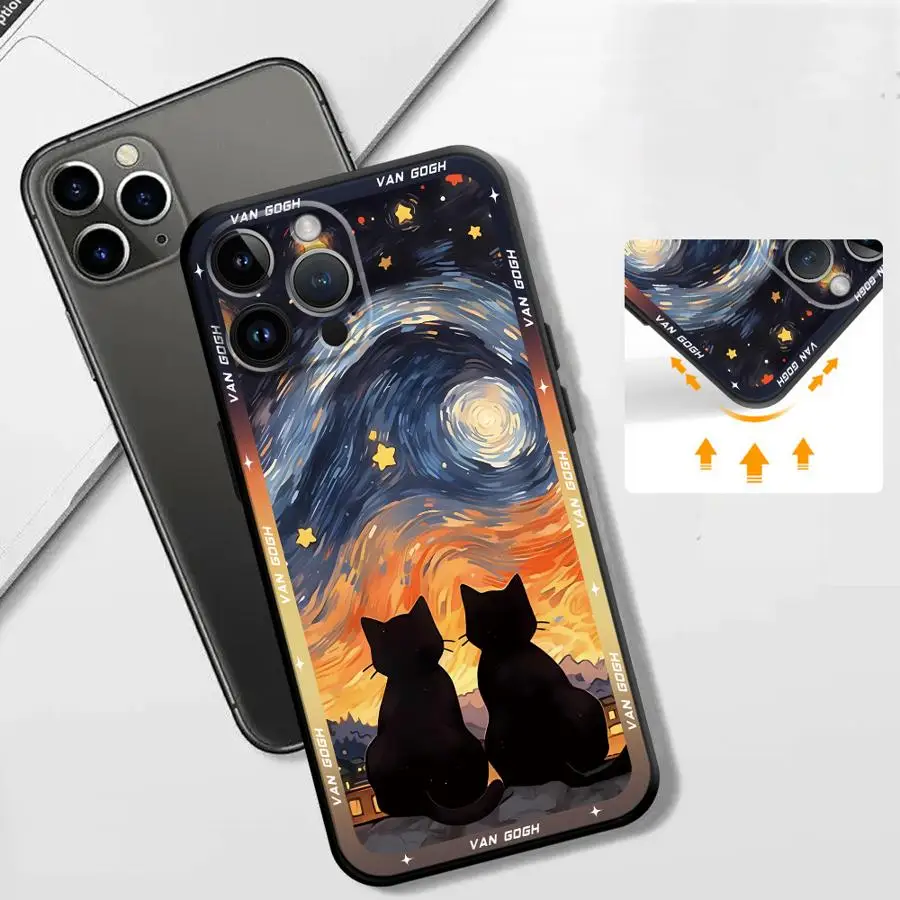 ゴッホアート電話ケース Xiaomi Redmi Note 11S 9S 9 8 7 11 Pro 10S 12S 12 13 Pro 9T 10 8T シェルバンパー ブラック ソフトカバー