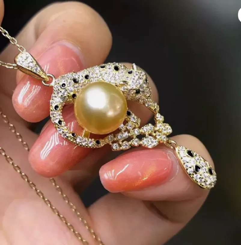 

Gorgeous AAAAA 10-11mm Round south sea Golden pearl pendant necklace 18" 925s