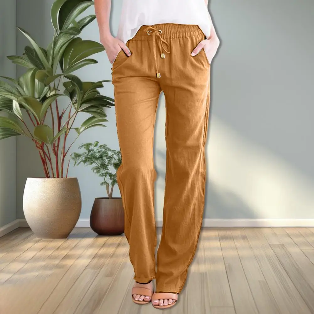 Women Solid Color Wide-leg Pants Stylish Women's Elastic Waist Wide Leg Pants With Pockets Adjustable Ties Solid For Leisure