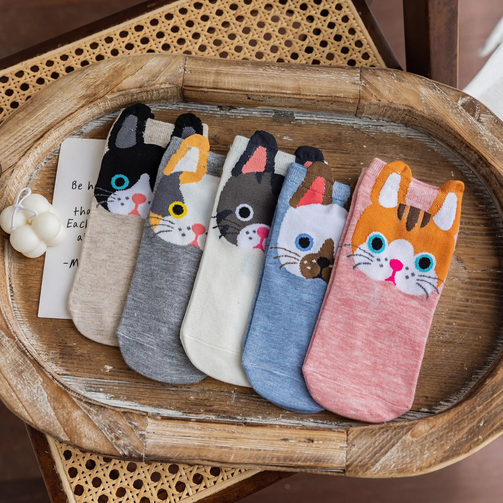 5Pairs 3D Cartoon Cat Dog Socks Women Harajuku Kawaii Women Girls Boys Animal Bear Fox Short Sock Charming Gifts