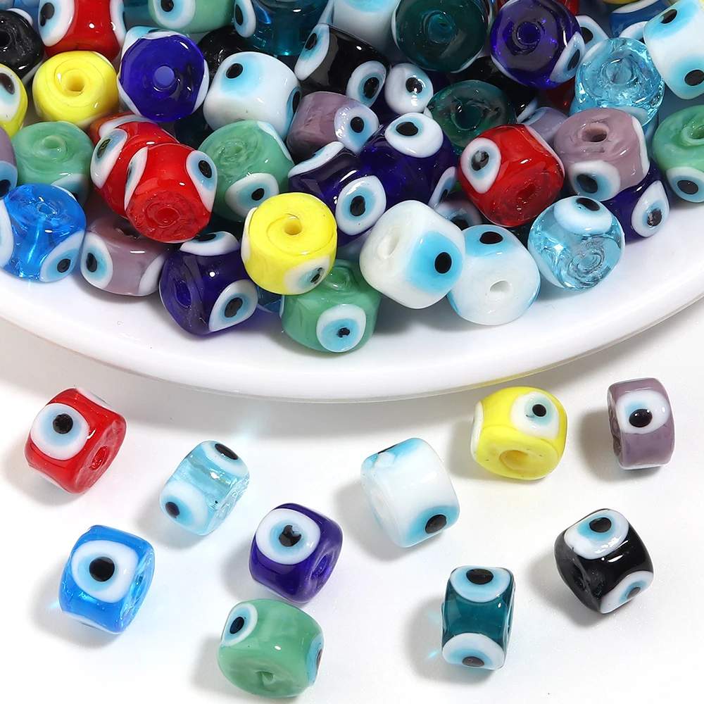 10 Stück Runde Augen-Lampwork-Glasperlen Bunte Zylinderförmige Lose Abstandsperlen für Schmuckherstellung DIY Armband Halskette Zubehör – Detail 3