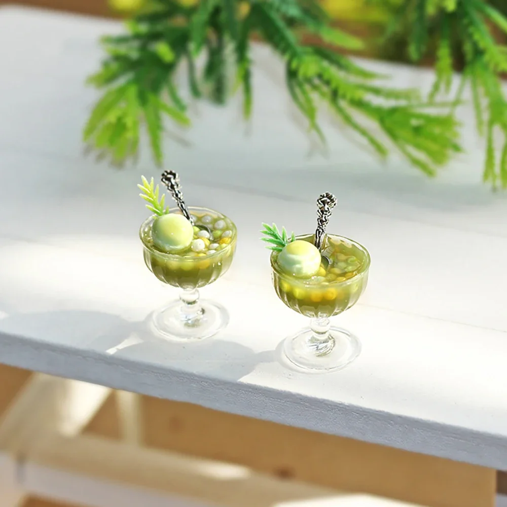 1Pcs 1/12 Dollhouse Miniature Matcha Desserts Ice Cream Model Mini Food Drinks Toy for Doll House Accessories Decoration ob11