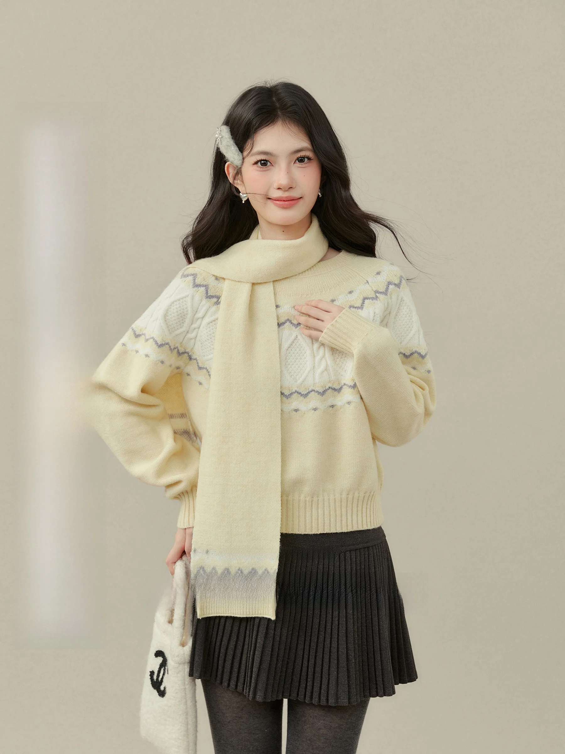 

Yellow Cisas Sle Fair Isle Knit Base Layer irt for plus Size Women Casual Fit Long Sve Hoodie by Wang Xue