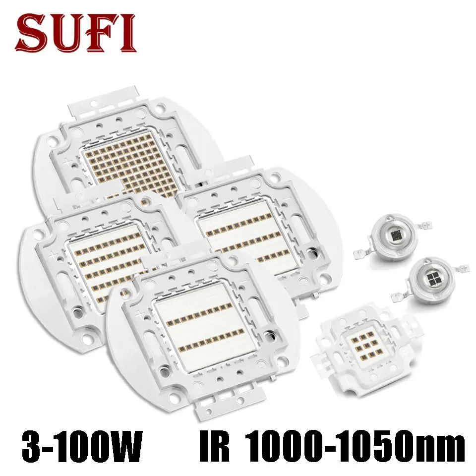 High Power 3W 5W 10W 20W 30W 50W 100W Infrared IR1000-1050nm LED Chip Emission Tube Light Bulb Monitoring Security Fill Light