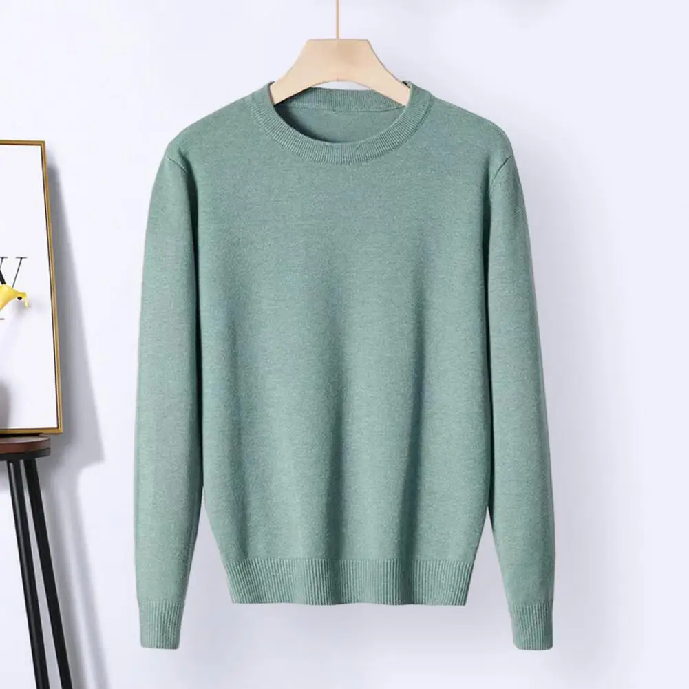 Ribbed Cuff Sweater Men's O-neck Knit Pullover Sweater with Ribbed Hem Long Sleeve Thermal Top Autumn Winter Solid Color